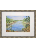 Картина авторская акварельная в паспарту 30х40 см на стену для интерьера "Река Желча, Псковская область."