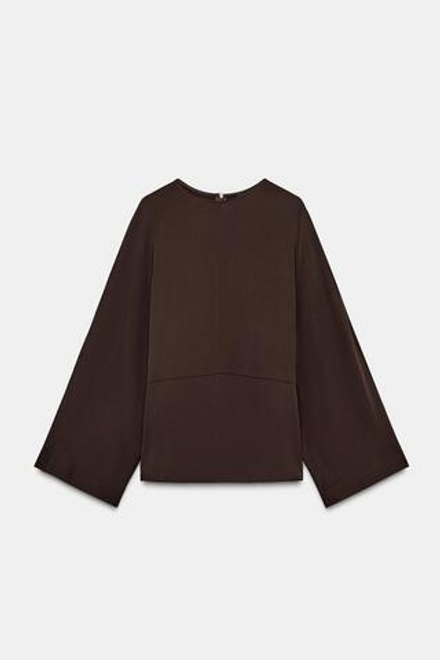 ZARA БЛУЗА СВОБОДНОГО КРОЯ — ZW COLLECTION, ТЕМНО-КОРИЧНЕВЫЙ