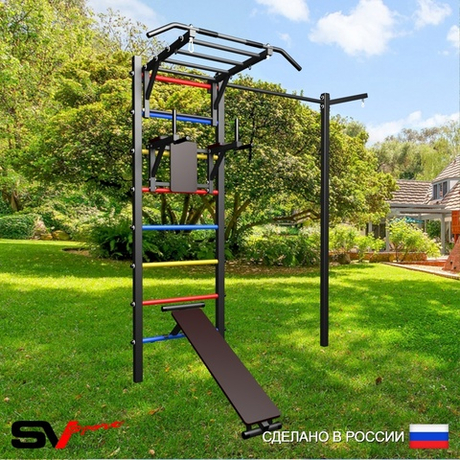 Уличная шведская стенка Sv Sport с комплектом турник прямой У464 (Турник-Рукоход/Брусья/Скамья/Кронш бокс)