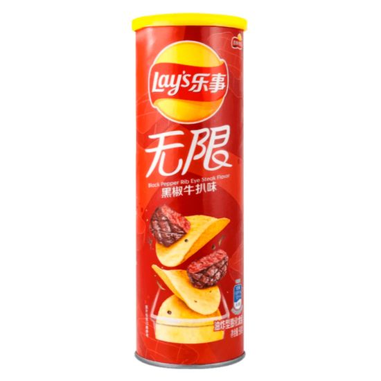 Чипсы Lay's Stax Black Pepper Rib Eye Steak со вкусом стейка рибай с чёрным перцем, 90 г (Китай)