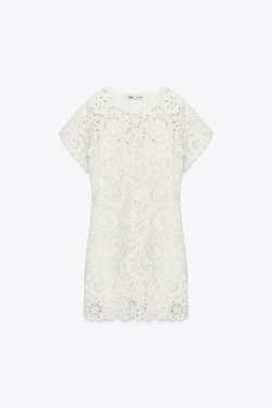 ZARA ПЛАТЬЕ ИЗ КРУЖЕВА КРОШЕ — ZW COLLECTION, БЕЛЫЙ