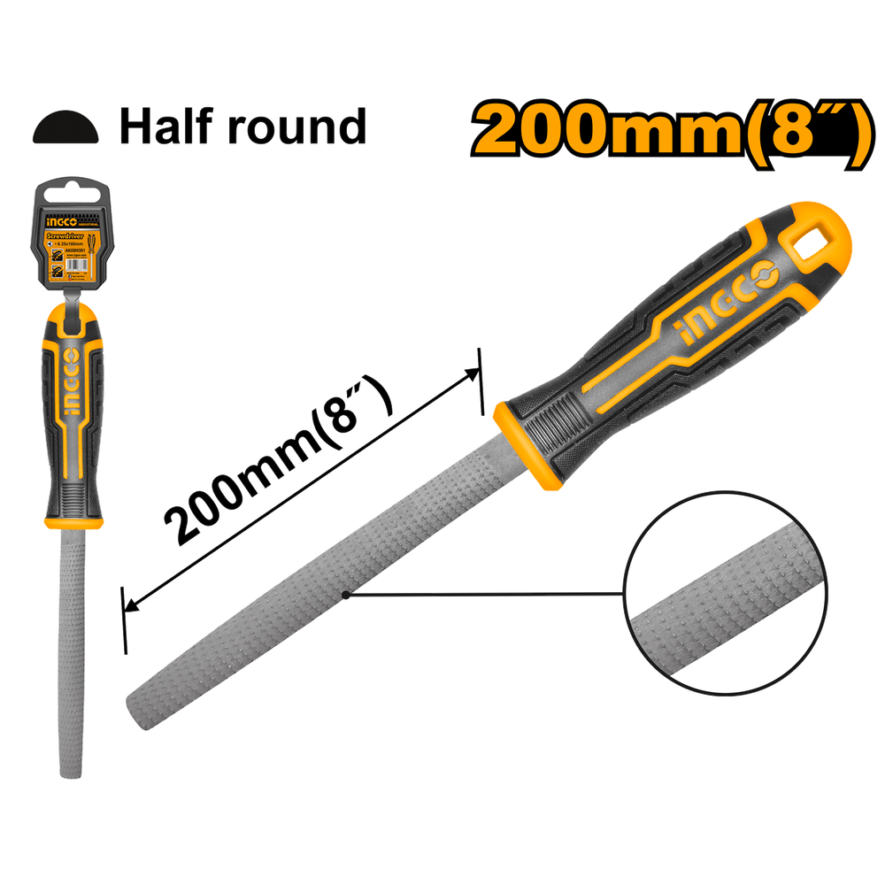 Рашпиль полукруглый INGCO HWHF088 INDUSTRIAL 200 мм