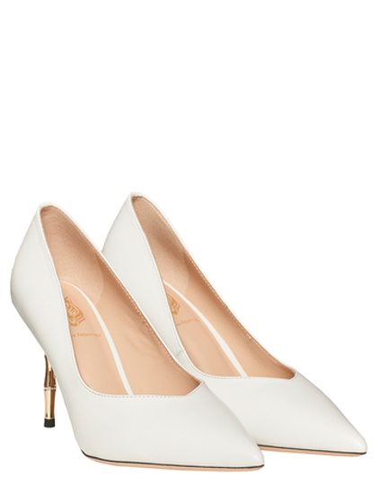 Женские туфли кожаные белые на бамбуковом каблуке