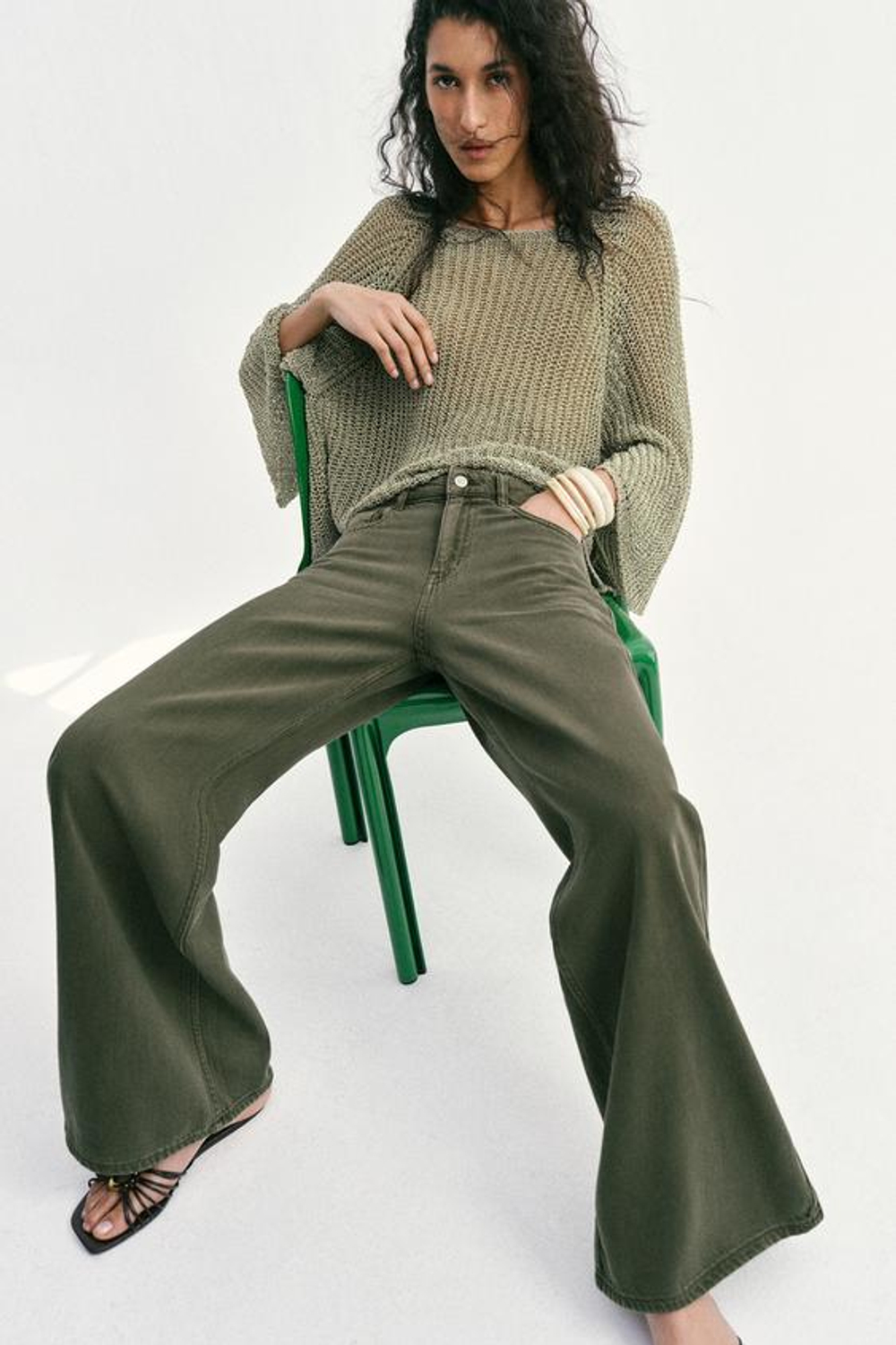 ZARA ДЖИНСЫ Z1975 WIDE LEG С ВЫСОКОЙ ПОСАДКОЙ, ХАКИ