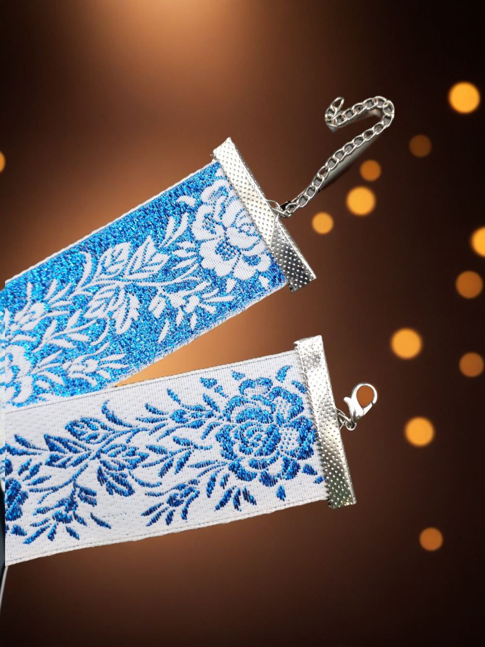 Чокер изысканный синий с белым 4 см