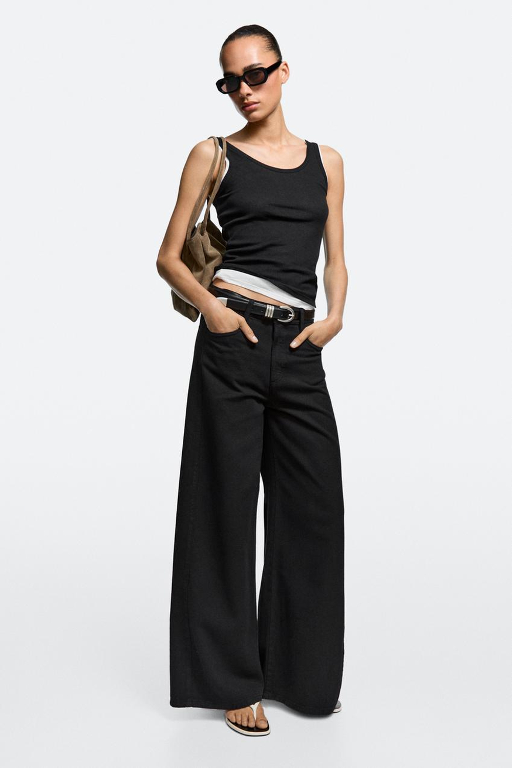 Massimo Dutti Свободные джинсы с широкими штанинами, черный