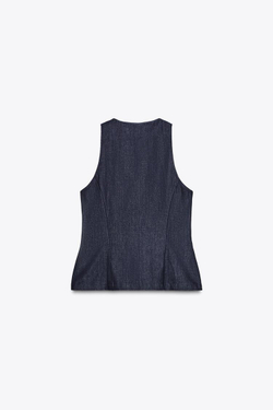 ZARA ДЖИНСОВЫЙ ТОП С ЗАСТЕЖКОЙ-МОЛНИЕЙ — ZW COLLECTION, СИНИЙ