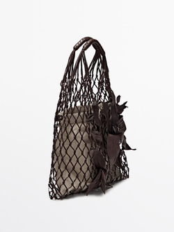 Massimo Dutti Плетеная мини-сумка из кожи, темно-коричневый