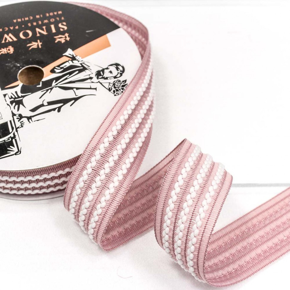 Лента Полиэстер 2,5см х 20м в полоску (Розовый)