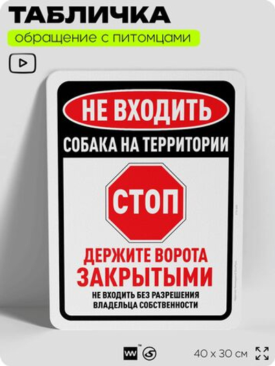 Табличка "Не входить, собака на территории" на дверь и забор, для двора, дома, подъезда, 40х30 см, Silver Plane x Айдентика Технолоджи