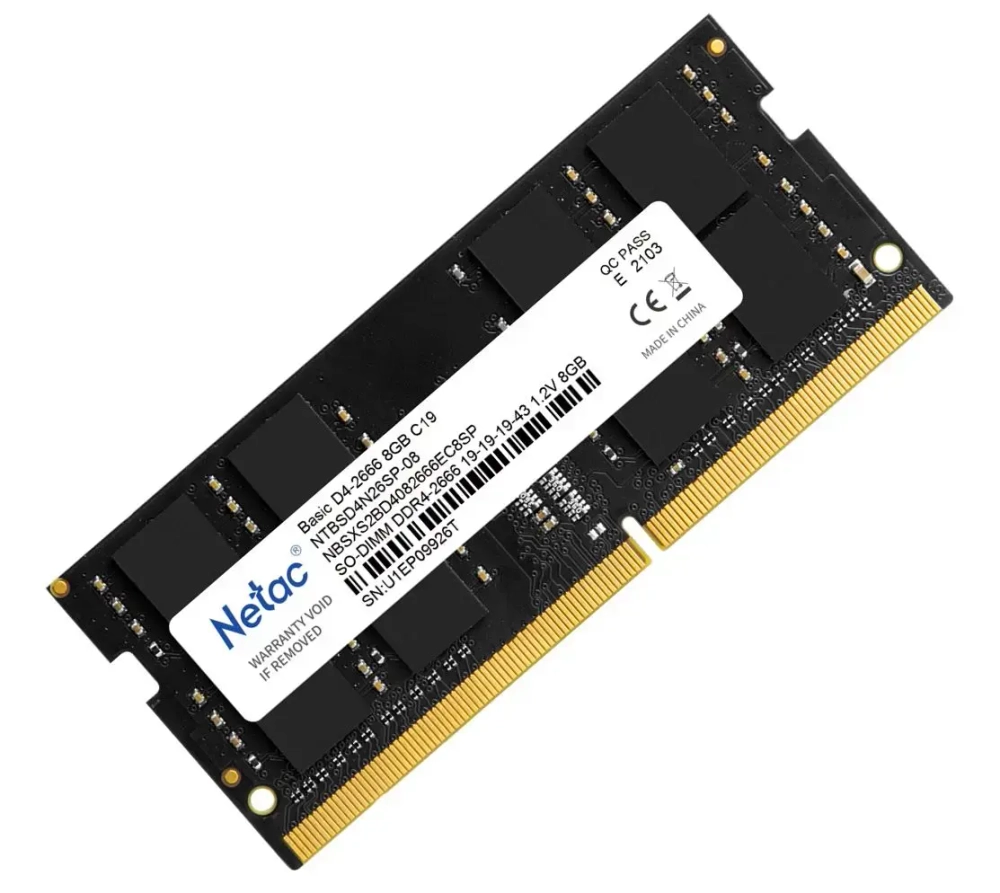 Модуль памяти для ноутбука Netac Basic, NTBSD4N26SP-08, DDR4 SO-DIMM, 8Gb, 2666Mhz, C19