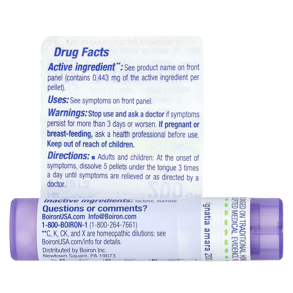 Boiron, Ignatia Amara, 200CK, средство от стресса, примерно 80 гранул