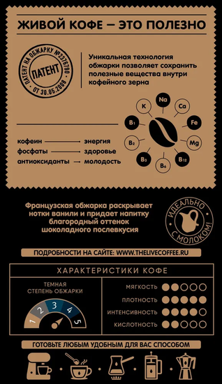 Кофе зерно, Живой Кофе, Кафе Нуар премиум 800 гр.