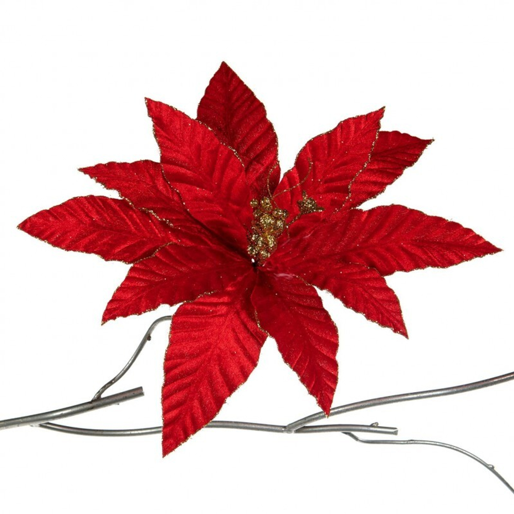 Пуансеттия на клипсе красная 33 см Арт. FL 18128]