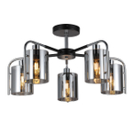 Потолочный светильник 5x40Вт E14, металл/стекло, чёрный/хром/дымчатый плафон
