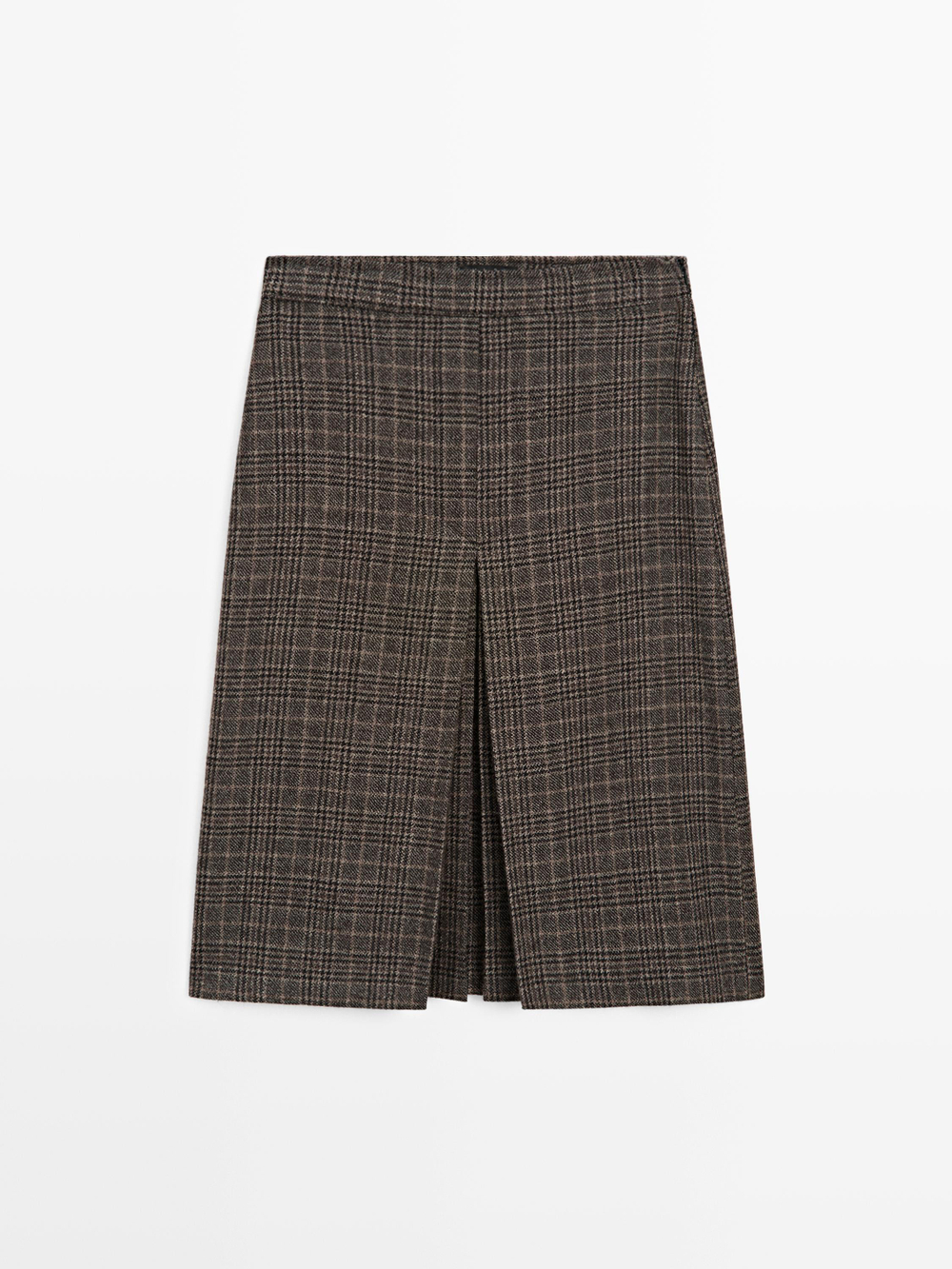 Massimo Dutti Юбка миди в клетку из 100% шерсти, коричневый