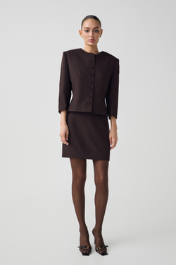 Комплект: жакет из шерсти со съемным воротником и юбка с отстегивающимся мехом