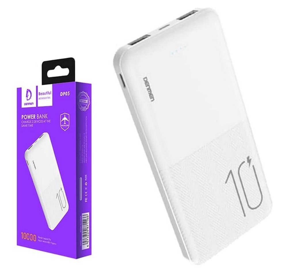 Портативный аккумулятор DENMEN DP05 10000 mAh (белый)