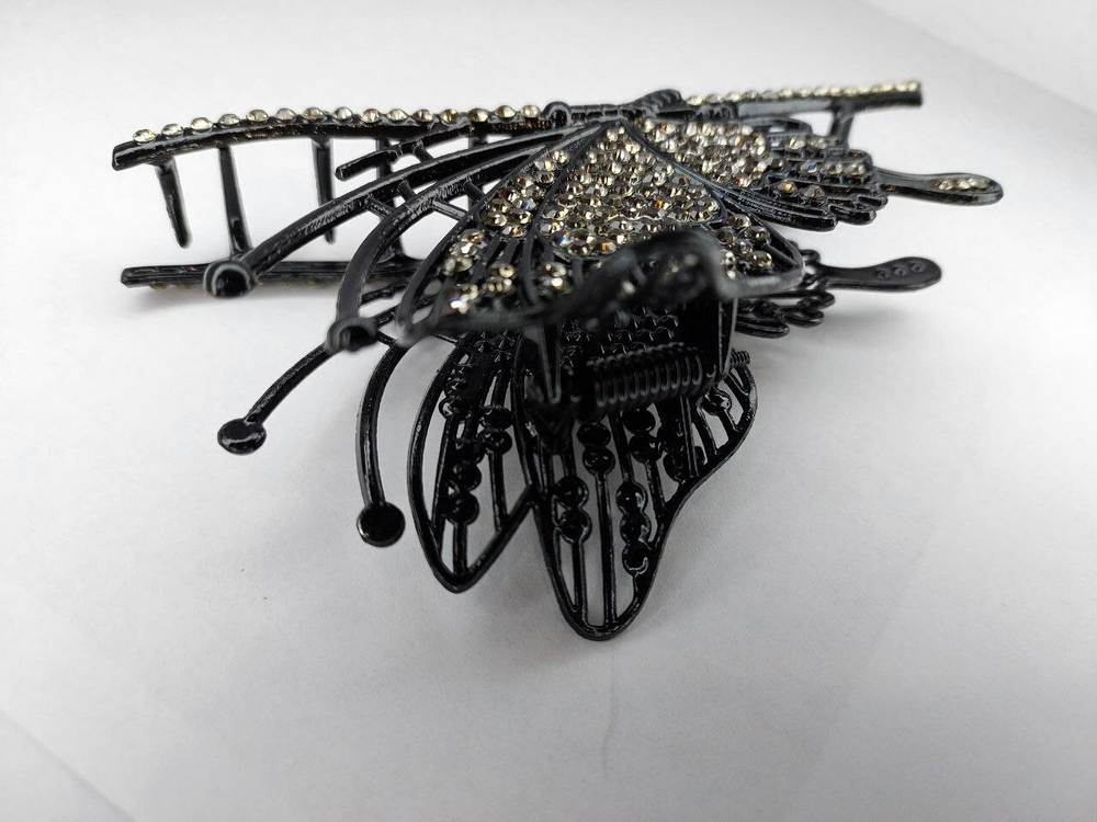 Заколка для волос краб "Бабочка" со стразами. Черная .Усиленная.