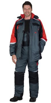 Костюм зимний "Сириус-Фаворит-Мега-РОСС" полукомбинезон (т.серый/красный/черный)