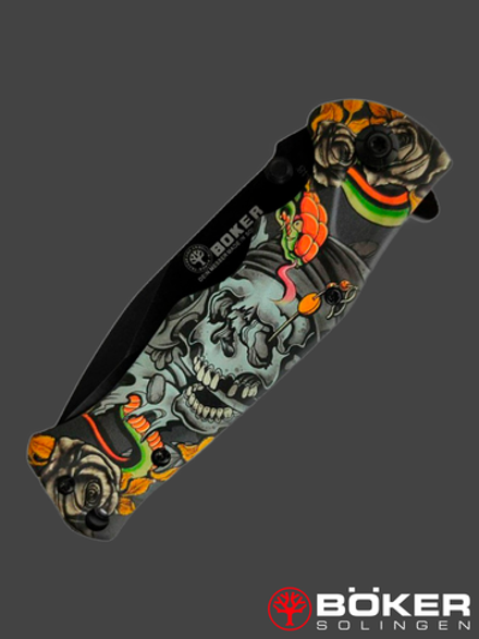 Нож складной BOKER (реплика) B048. С черепом и змеёй
