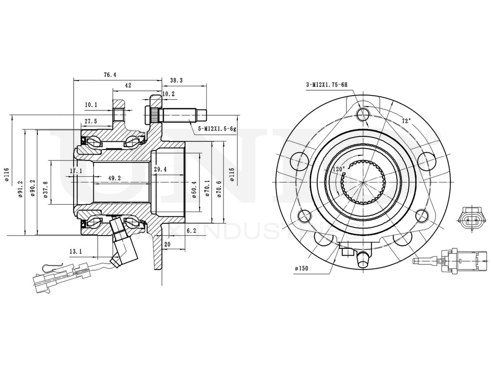 Ступица передняя (с ABS) UNIO HUB-20157