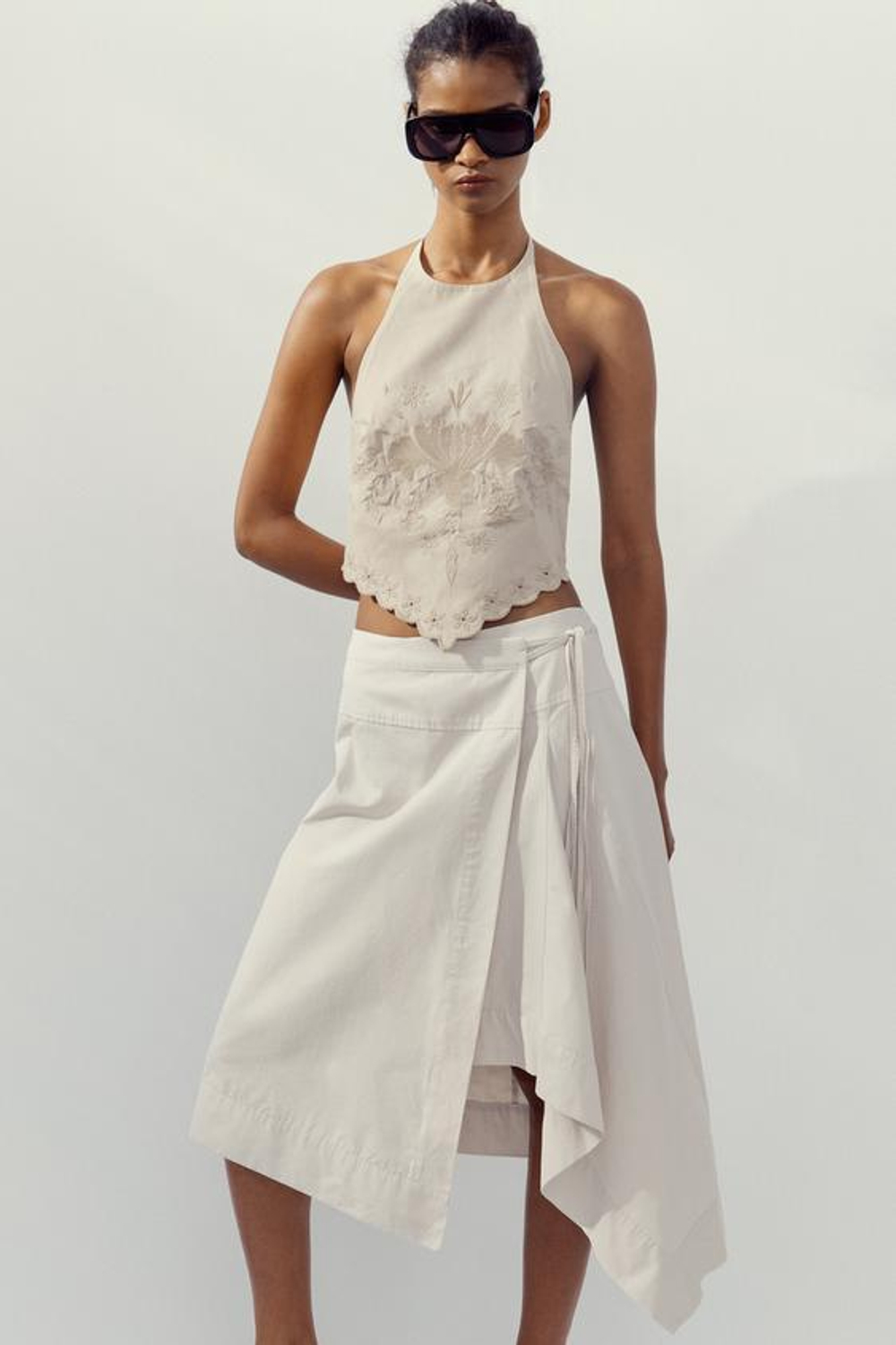 ZARA ЮБКА-ПАРЕО, ЖЕЛТОВАТО-БЕЛЫЙ