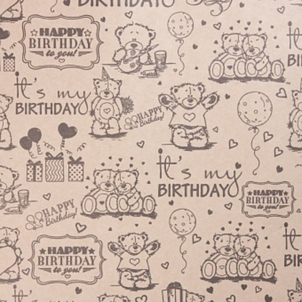 Упаковочная бумага, Крафт (0,7*1 м) Мишки Тедди, Черный