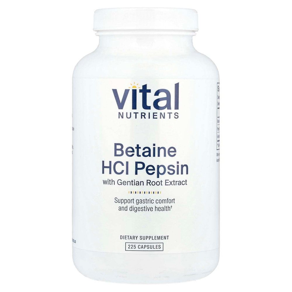 Vital Nutrients, бетаин гидрохлорид пепсин с экстрактом корня горечавки, 225 капсул