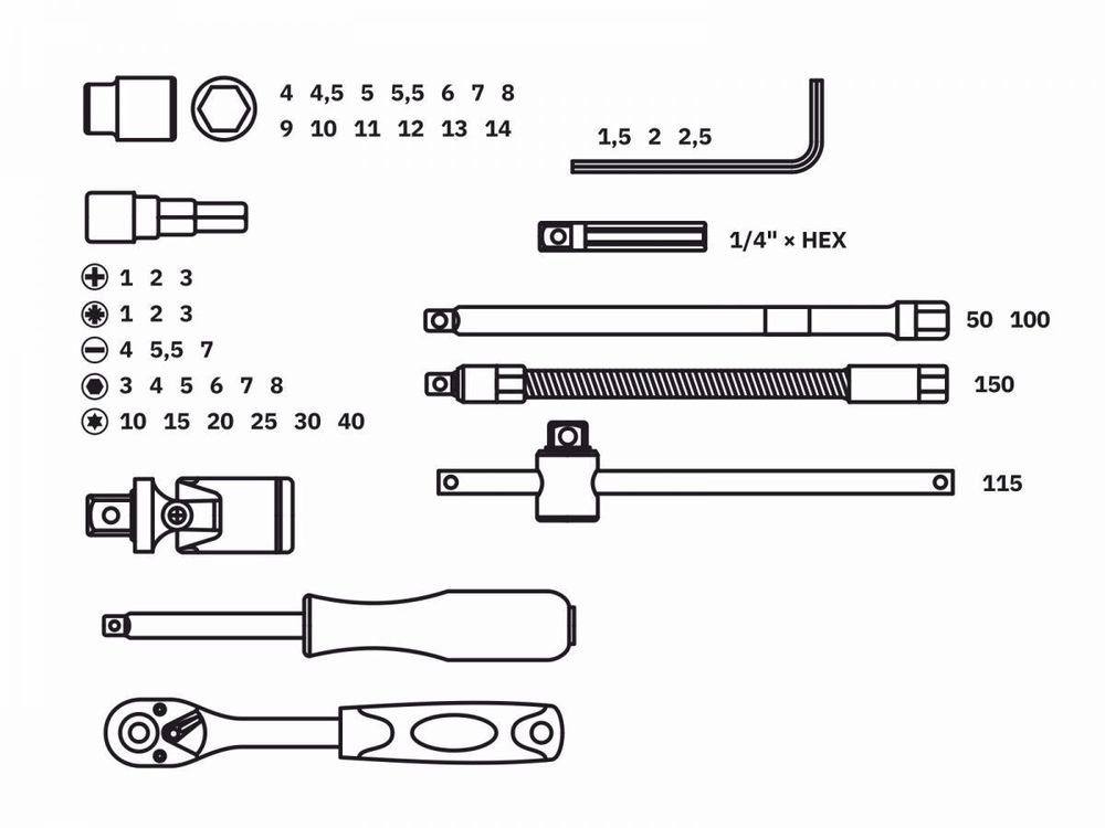 Набор головок и бит 46 предметов ВОЛАТ