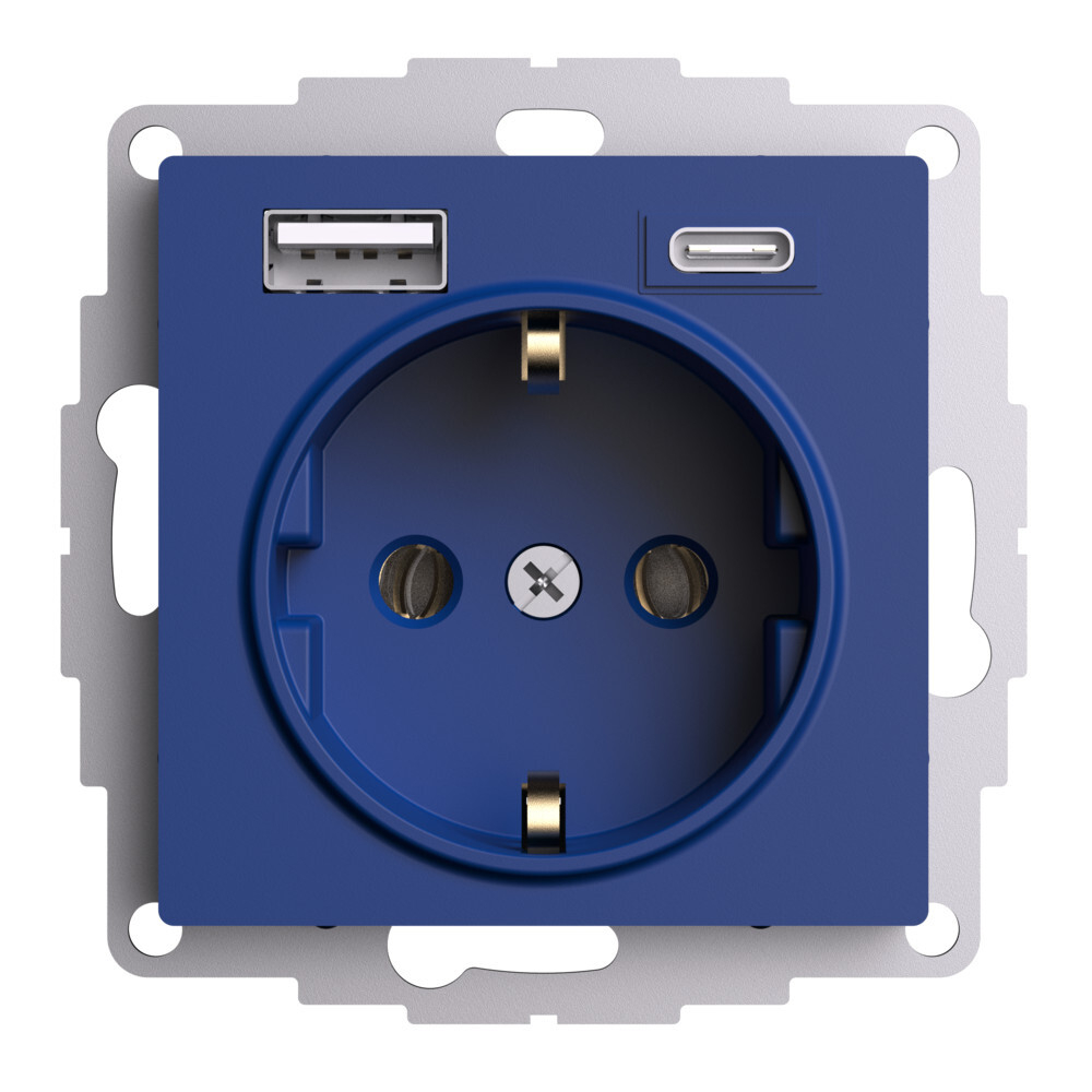 ATLASDESIGN РОЗЕТКА 16А c 2 USB A+C, 5В/2,4А/3,0А, 2х5В/1,5А, механизм, АКВАМАР