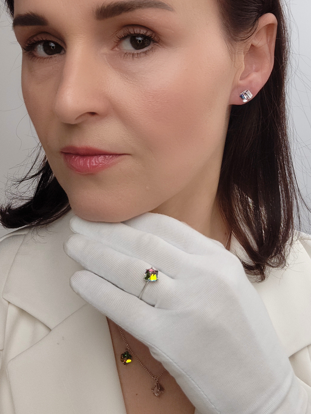 Кольцо Миражи тонкое с зеленым кристаллом Swarovski