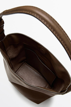 Massimo Dutti Мини-сумка-ведро из кожи наппа, натуральный