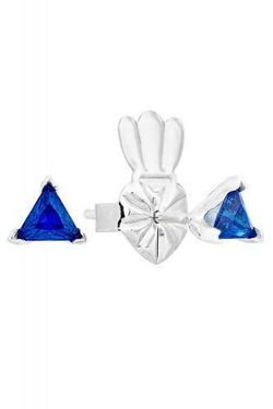 Серьги из серебра со вставками из выращенной синей шпинели и бесцветных фианитов