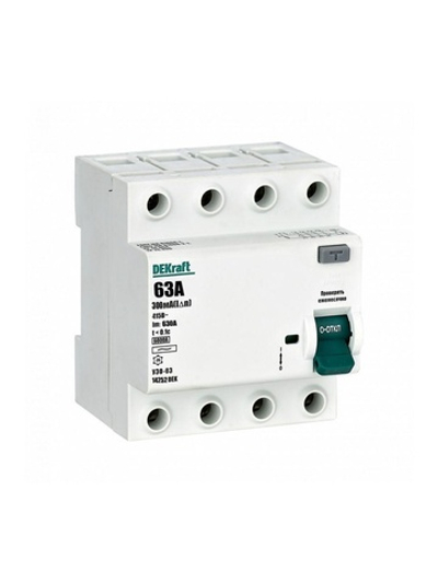 Выключатель дифференциального тока (УЗО) 4п 63А 300мА тип AC 6кА УЗО-03 DEKraft 14252DEK