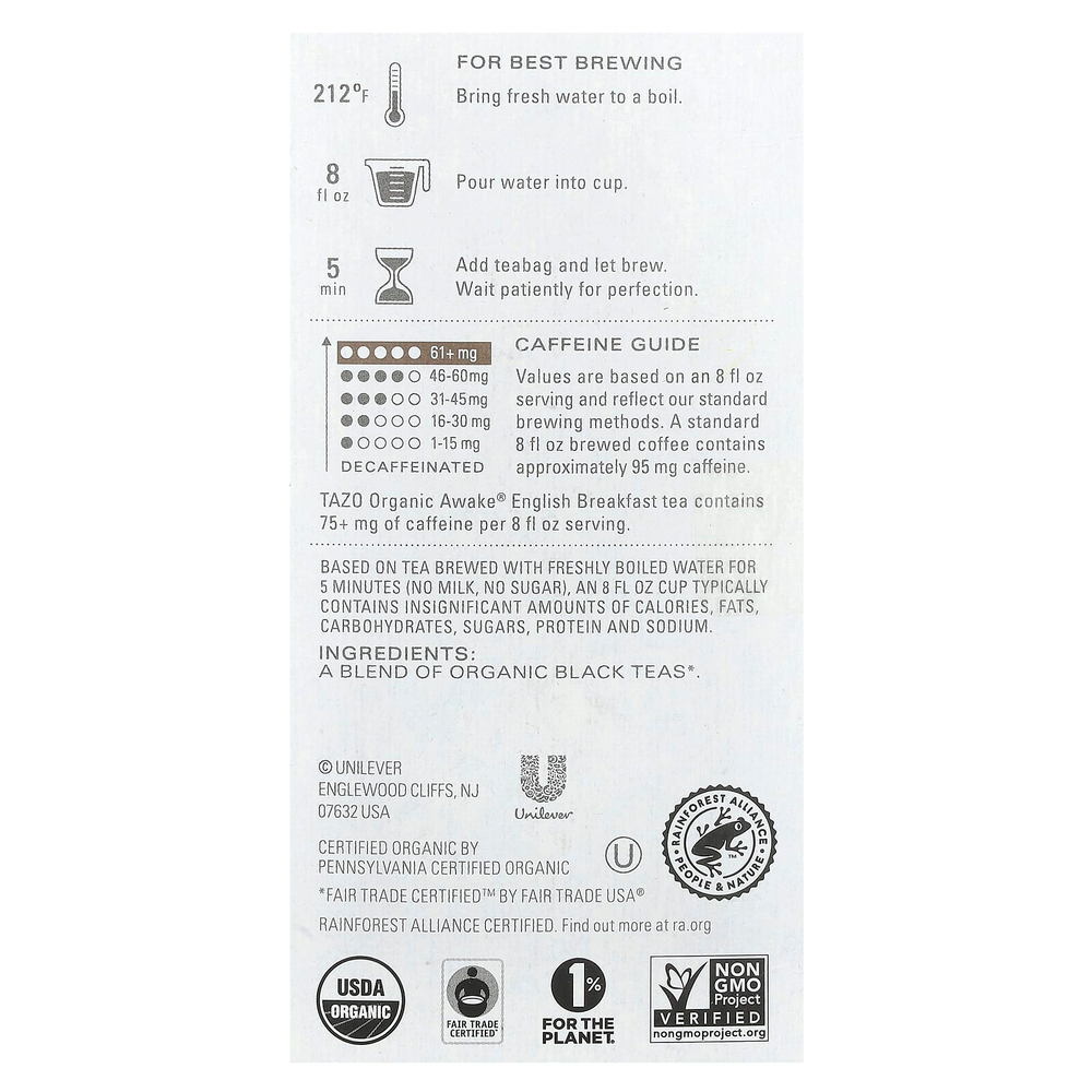 TAZO, Regenerative, черный чай, органический чай для пробуждения, английский завтрак, 16 чайных пакетиков, 40 г (1,4 унции)