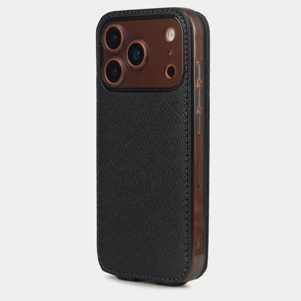 Чехол iPhone 17 Pro натуральная кожа сафьяно, черного цвета