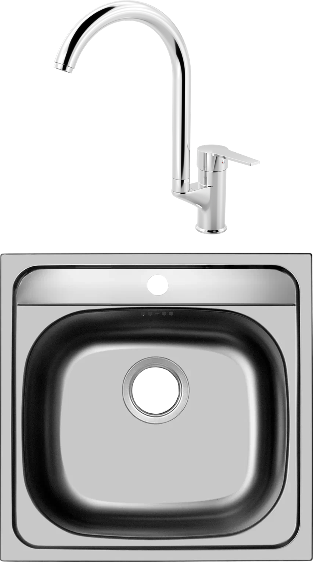 Комплект Мойка Domaci Равенна Ssik DCL 480*480 (6) TG + Смеситель MEGA Snow MG-SH03, хром