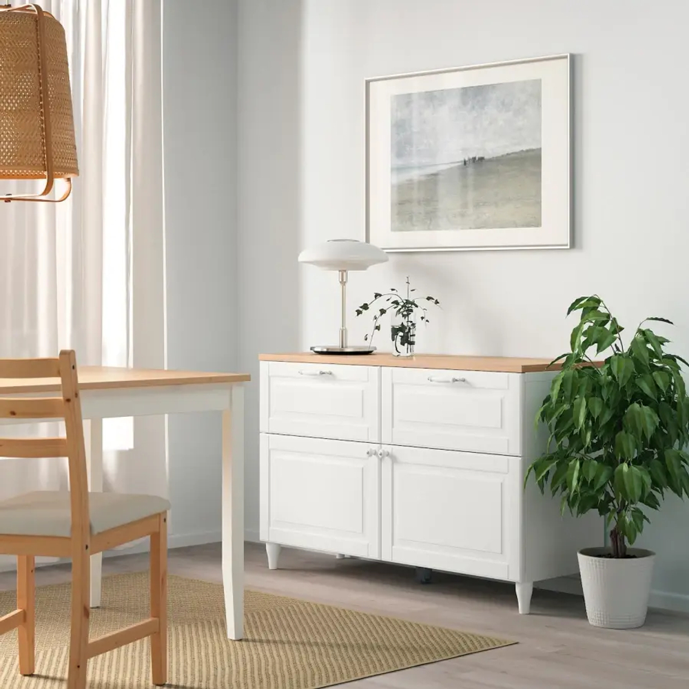 Комбинация для хранения - IKEA BESTÅ/BESTA, 120х42х76 см, под беленый дуб/белый, БЕСТО ИКЕА