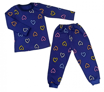 Пижама теплая 903/74 сердца на т.синем