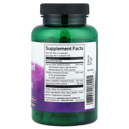 Swanson, Комплекс Horny Goat Weed с трибулусом и макой, 120 капсул