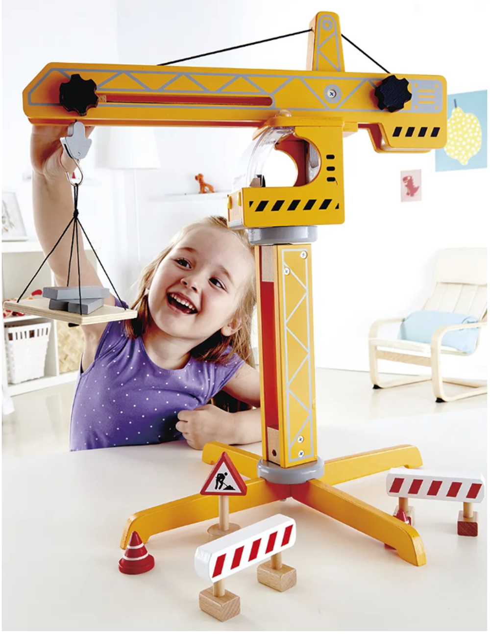 Детская деревянная игрушка Большой подъемный кран, серия "Строитель"