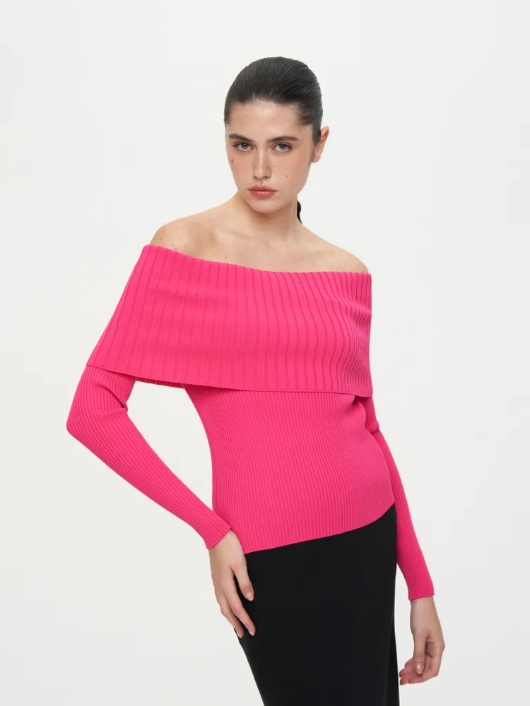 Топ трикотажный с отворотом и длинными рукавами