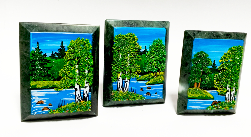 Настольное каменное панно" Времена года" 9-7-3.5см вес 160гр.