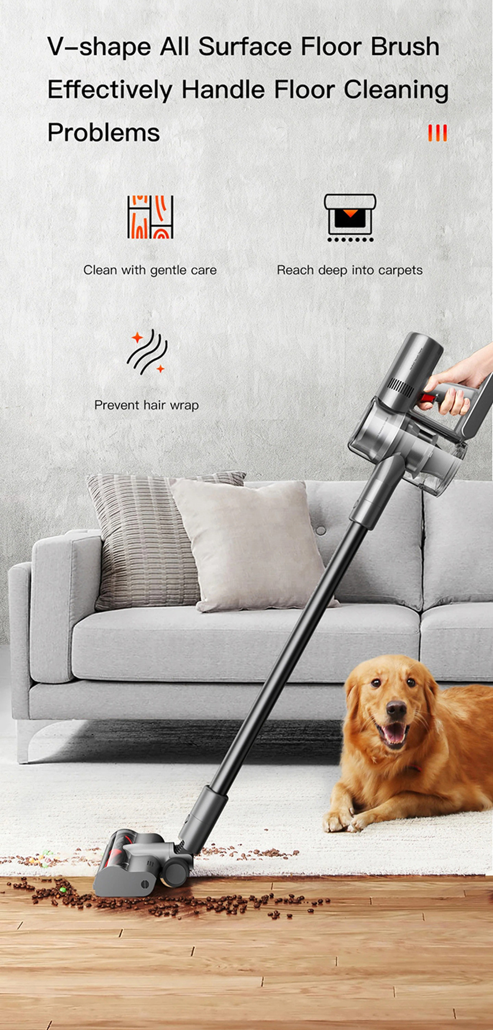 Беспроводной пылесос, вертикальный Dreame Cordless Vacuum Cleaner V12 серый(EU)