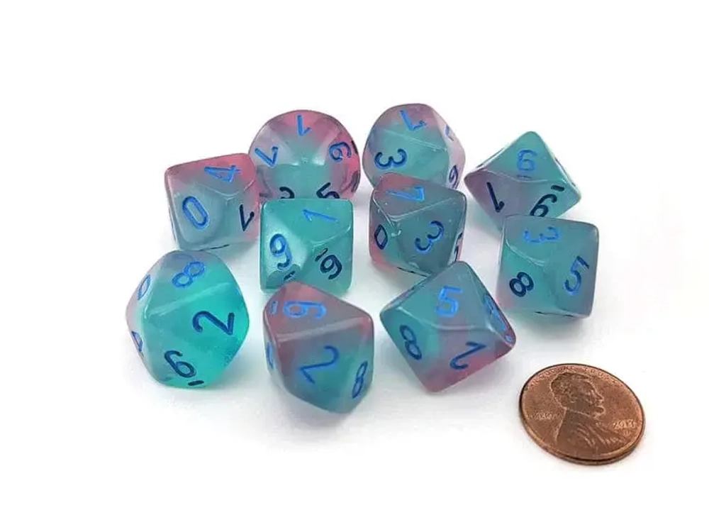 Chessex 10-D10 set Gemini Luminary Gel Green Pink / Blue