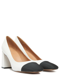 Женские комбинированные туфли белые с черной отделкой