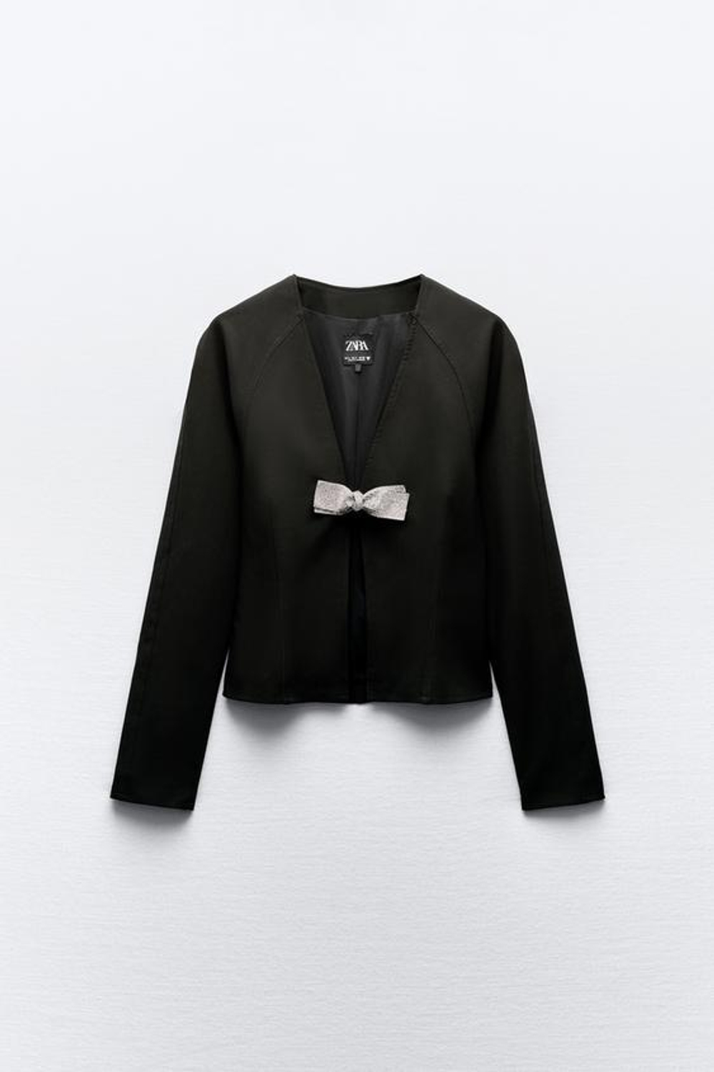 ZARA ПРИТАЛЕННЫЙ ТОП С БАНТОМ И СТРАЗАМИ, ЧЕРНЫЙ