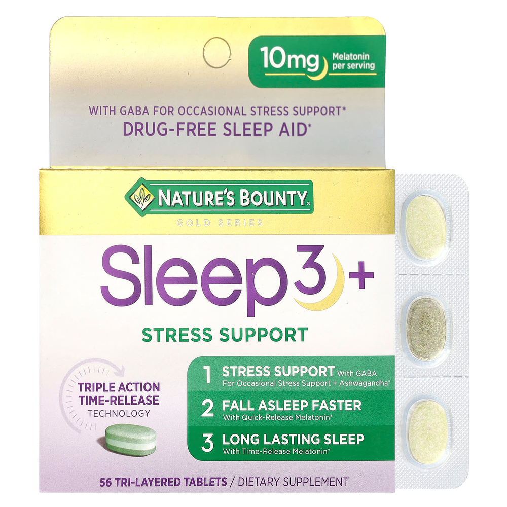 Nature's Bounty, Sleep 3+, поддержка стресса, 56 трехслойных таблеток