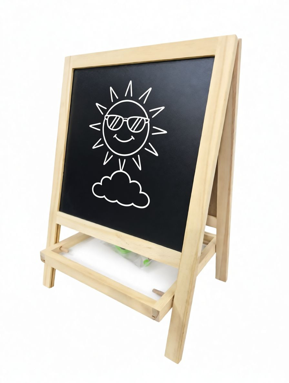 Двусторонний мольберт для детей (40x27x17 см), с магнитной маркерной доской, алфавитом, мелками и маркером